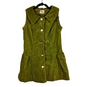 Vintage 1970s Bardinella Designs Terry Cloth Vest Olive Green Beach Cover Up
